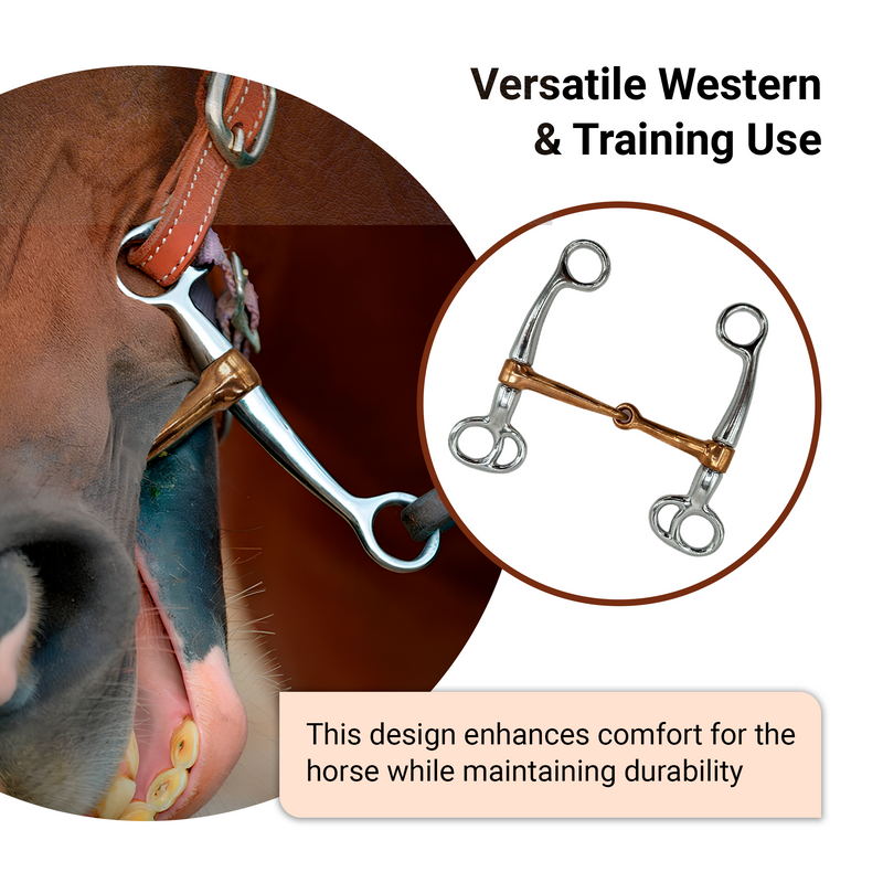 Western Horse Bit Mouth Snaffle 5", Chrome-Plated, Rust-Resistant Copper Middle, Training Bit